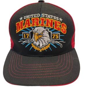 US Marines Hat Baseball Cap Mens OSFM Black Red Cotton‎ Military EGA USMC NEW